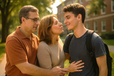 Parents saying goodbye at College